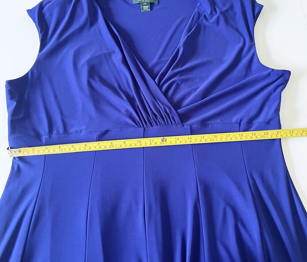 Lauren Ralph Lauren 20W Midnight Blue Empire Aline Stretch Shift Dress V-Neck - Picture 5 of 14